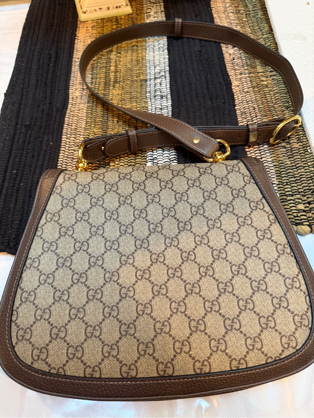 Gucci Brown GG Supreme Shoulder Bag with Gold Double G - Picture 10 of 15